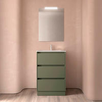 NOJA Komplett-Set 600 3 Schubladen GREEN SATIN + Waschtisch + Spiegel + Leuchte - Schwarz, Metall (45/8.1/59.8cm) - Salgar