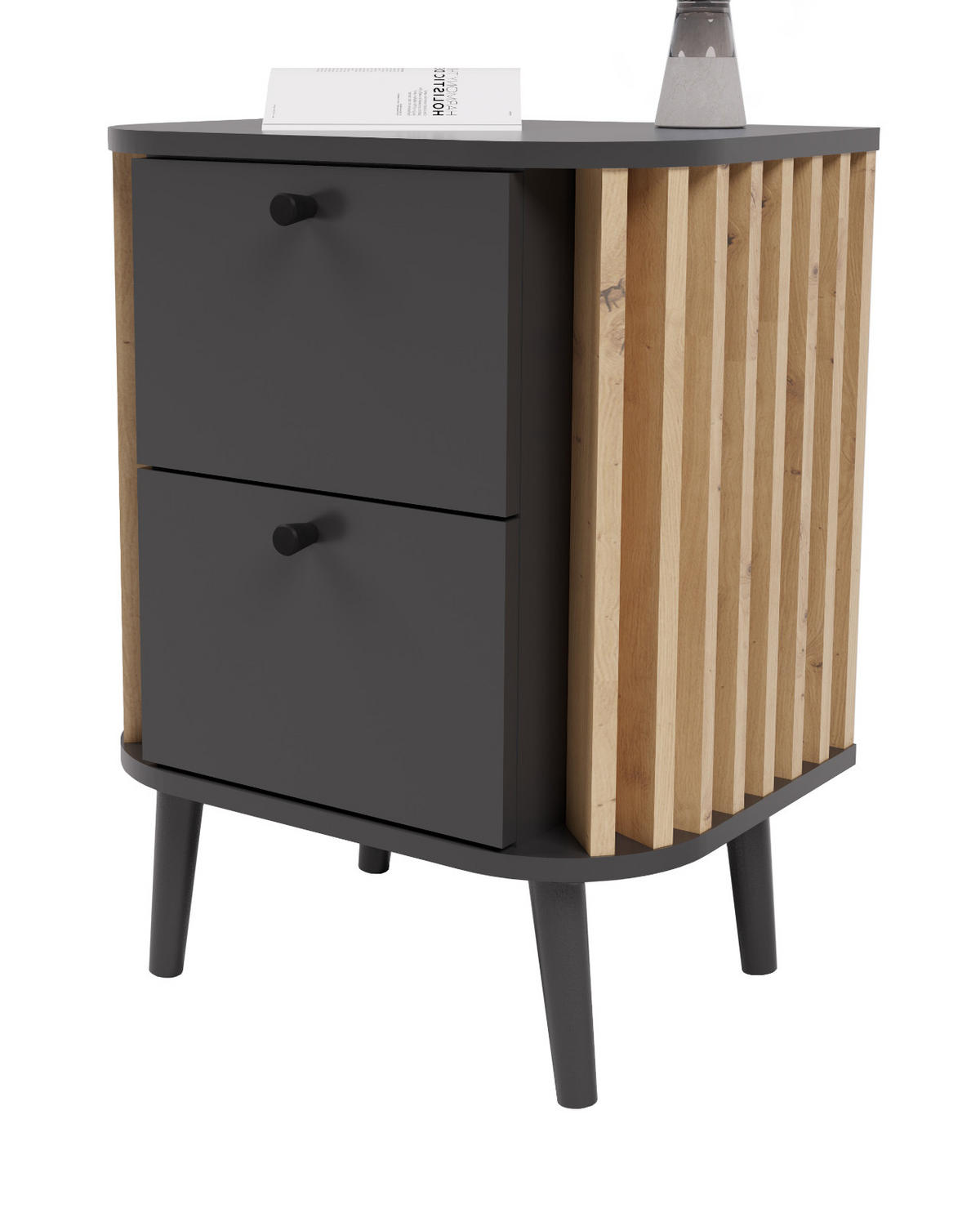 NACHTTISCH grau, Eiche Artisan 45 cm, Nachtkommode Boxspringbett geeignet - Schwarz/Eiche Artisan, Holzwerkstoff/Metall (33/60/45cm) - Inn.Furn