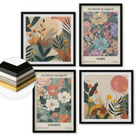 WANDBILDER 4er-Set - 50x50 cm & 40x60 cm Schwarzer Rahmen - Blumenposter Paris London - Schwarz, Kunststoff (50/50cm) - ArtPrintCave