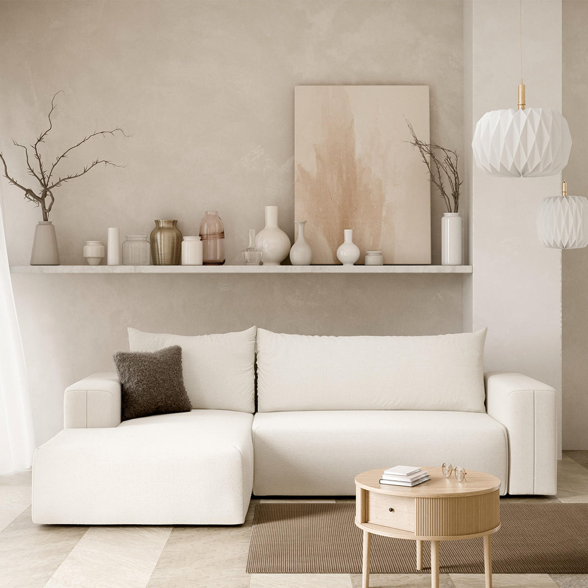 ECKSOFA Bliss 3 Sitzplätze Gebrochenes Weiß - Weiß, Holz (268/163cm) - Petits-meubles