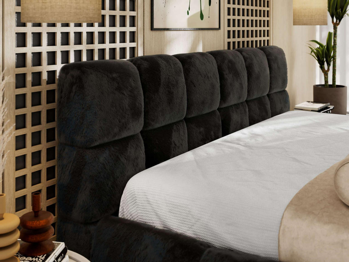 POLSTERBETT NIRA CLASSIC 180/200 - Schwarz Plüsch - Multipocket-Matratze - Schwarz, Textil (180/200cm) - MKS