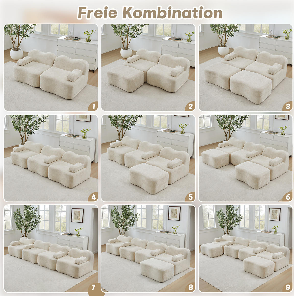 WOHNLANDSCHAFT 288/167/70 cm in Beige aus Samt mit tiefem Sitzkomfort - Beige, Textil (167/70/288cm) - Flora Grace