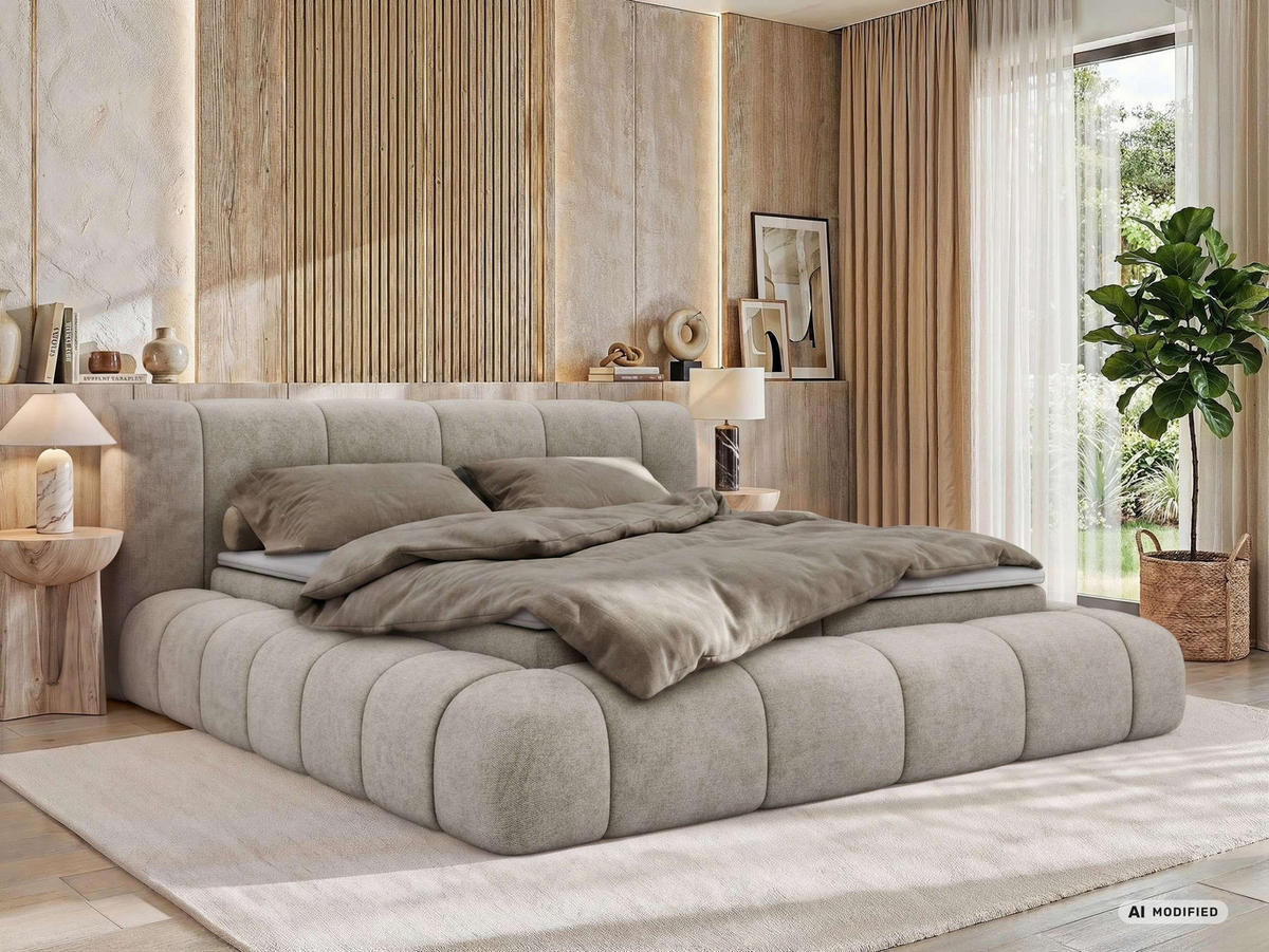 AMERICKÁ POSTEĽ NUBEA 140/200 - Sivobéžová Štruktúrovaná látka - Topper Visco - H4 (tvrdý) - čierna/sivobéžová, textil/plast (140/200cm) - MKS