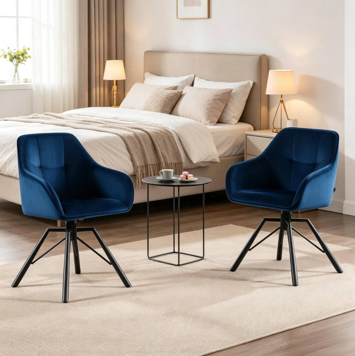 ESSSTUHL 2er-Set drehbar 58,5 x 82,5 x 54,5 cm Blau Samt Metall - Blau, Metall (54/82.5/57cm) - Meubliv