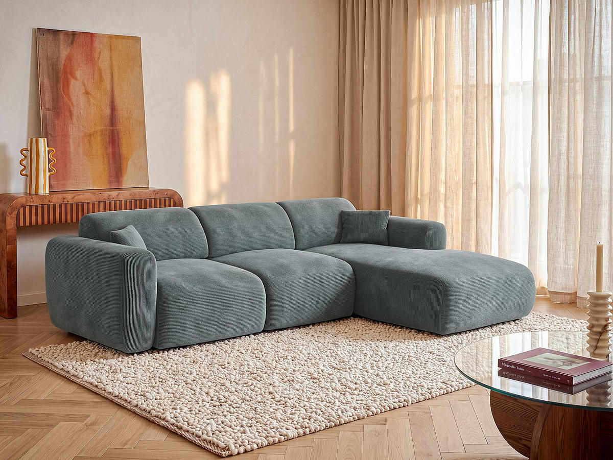 SOFA - 5 Personen - samt - blau Pogni - Blau, Textil (280/165cm) - Vente-Unique