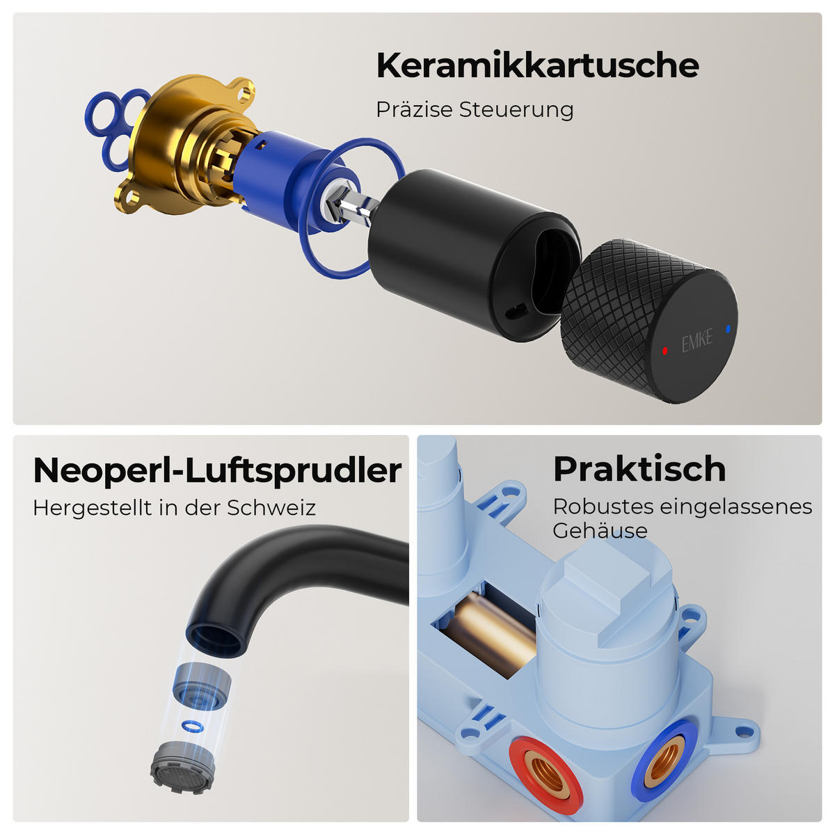 WASCHTISCHARMATUR Unterputz Schwarz 28,1/14/6,5 cm - Schwarz, Metall (28.1/14/6.5cm) - EMKE