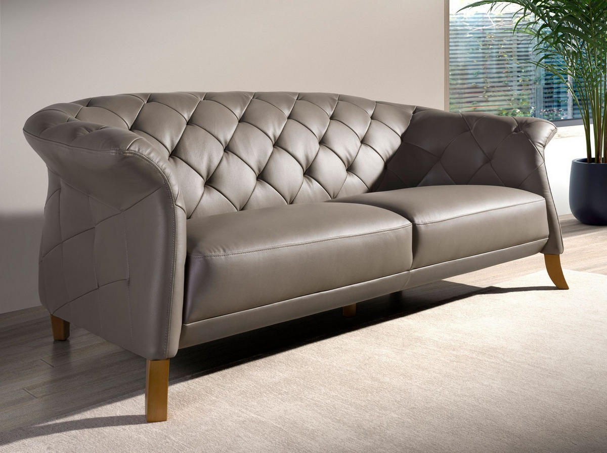 CHESTERFIELD-SOFA Chester Sofa 2 Sitzer grau Leder 207/104/82 cm - Grau/Honig, Leder (207/82/104cm) - ANGEL CERDA