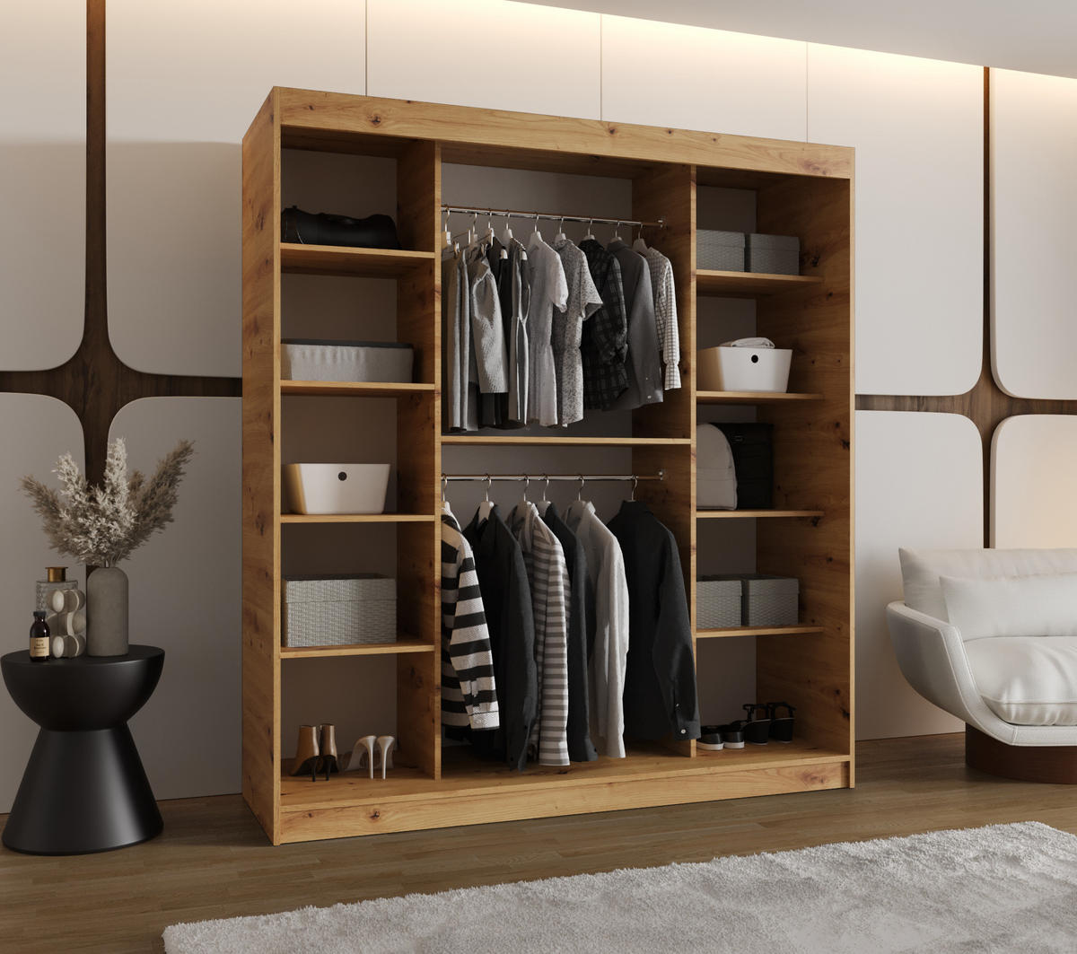 SCHWEBETÜRENSCHRANK 200/180/62 2-türig - Silberfarben/Braun, Holz (180/200/62cm) - MÖBEL KRYSPOL