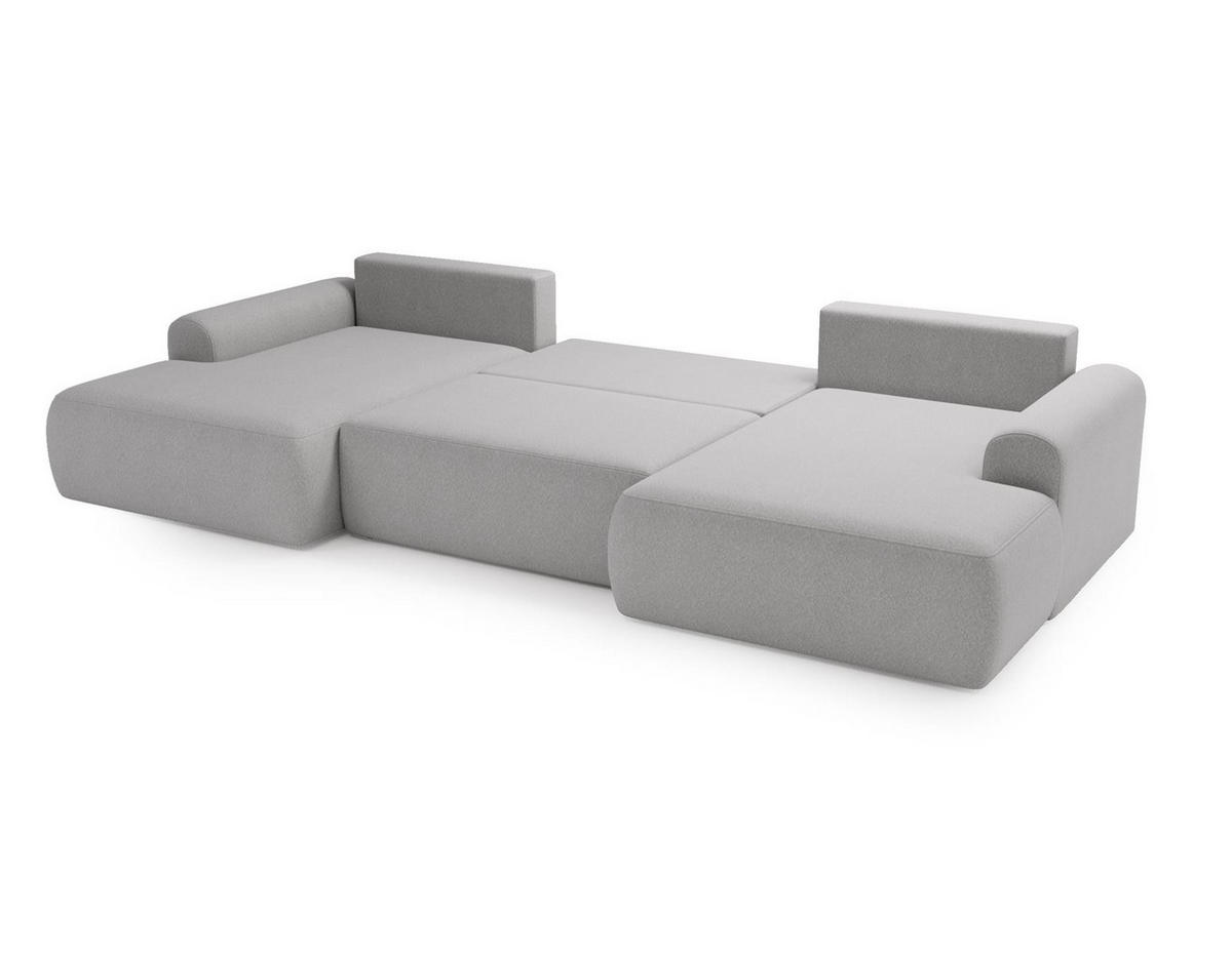 WOHNLANDSCHAFT Aurora Hellgrau, mit Schlaffunktion in Lambi Stoff - Hellgrau, Holzwerkstoff/Textil (344/92/177cm) - Bettso