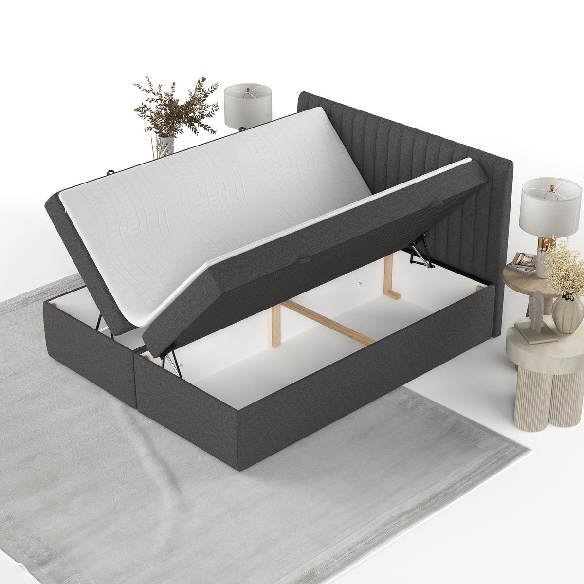 BOXBETT Maldon 160/200 cm Anthrazit im Megan Stoff - Anthrazit/Schwarz, Holz/Holzwerkstoff (160/200cm) - AltaBeds