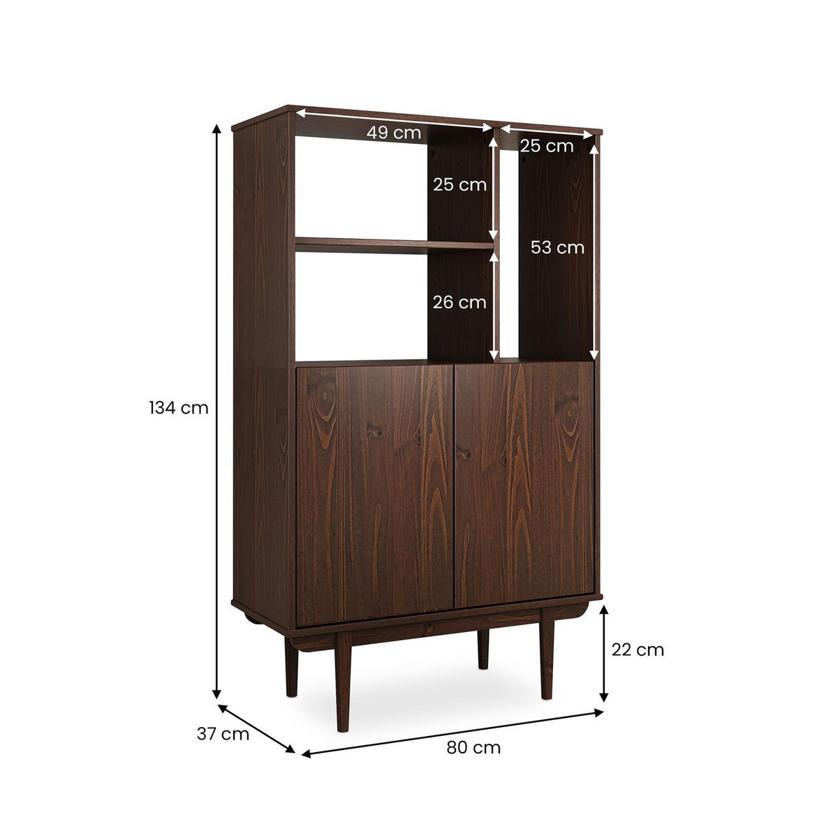 HIGHBOARD SIMONA - Nussbaumfarben, Holz (80/133/37cm) - IDIMEX