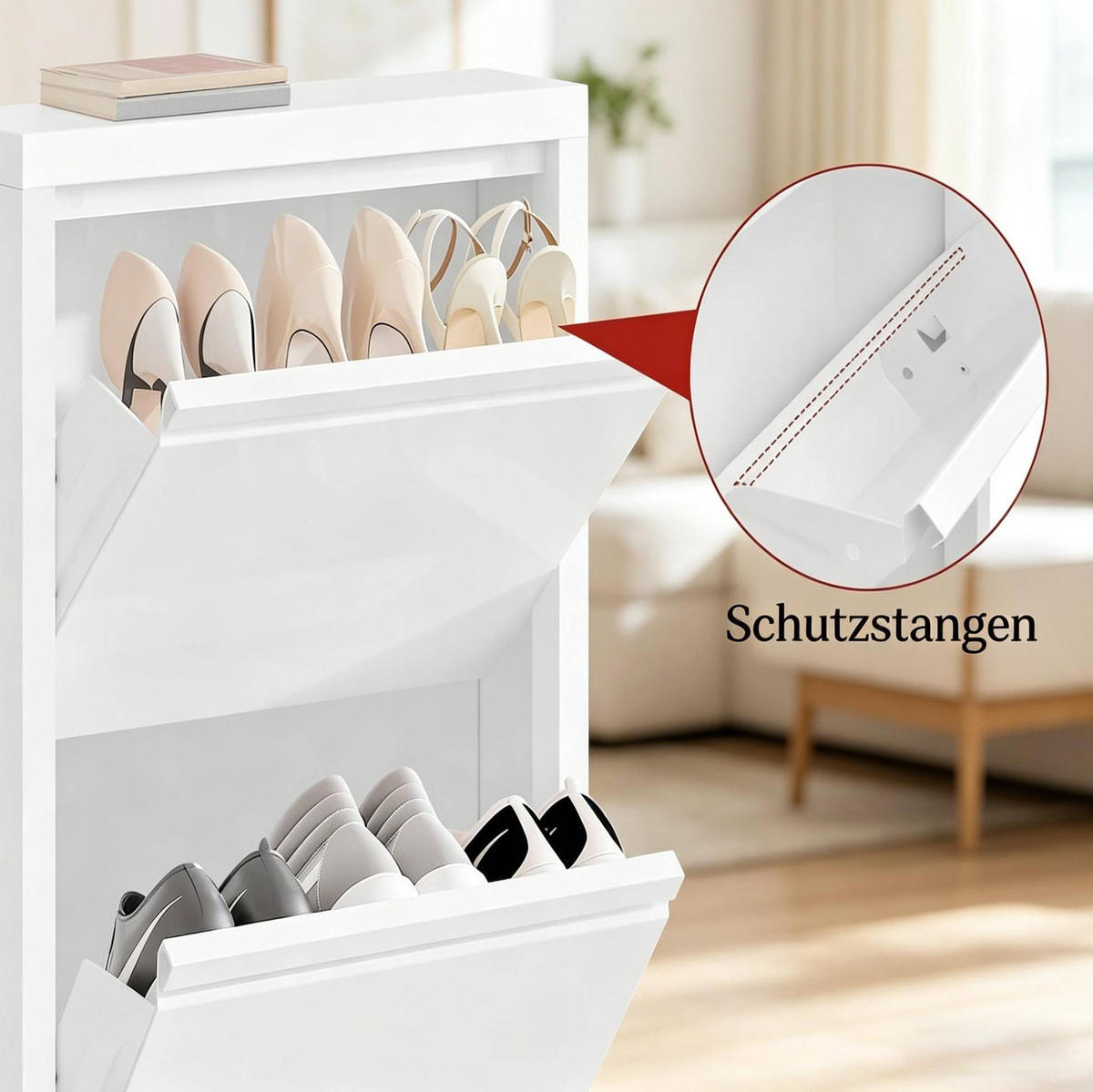 SCHUHSCHRANK mit 3 Klappen 50 x 106 cm Metall Weiß 2er-Set - Weiß, Metall (15/106/50cm) - Beauniv