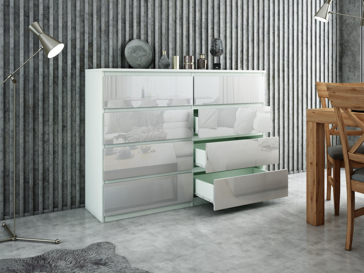 KOMMODE Weiß, Hochglanz 120/102/39 - Weiß Hochglanz/Weiß, Holzwerkstoff (120/102/39cm) - RAUMHIRSCH FURNITURE