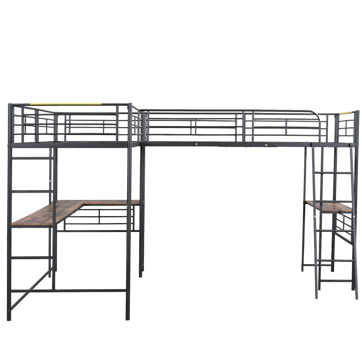 HOCHBETT aus Metall und MDF 90x200 cm in Schwarz mit Schreibtisch & Treppe - Schwarz, Metall (90/200cm) - Modfu
