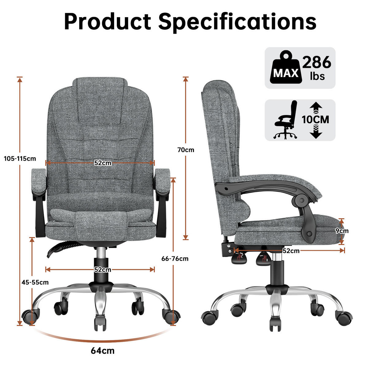 BÜROSTUHL Dunkelgrau Serie Ergonomisch Stoff - Dunkelgrau, Leder (32/58/71cm) - Rattrix
