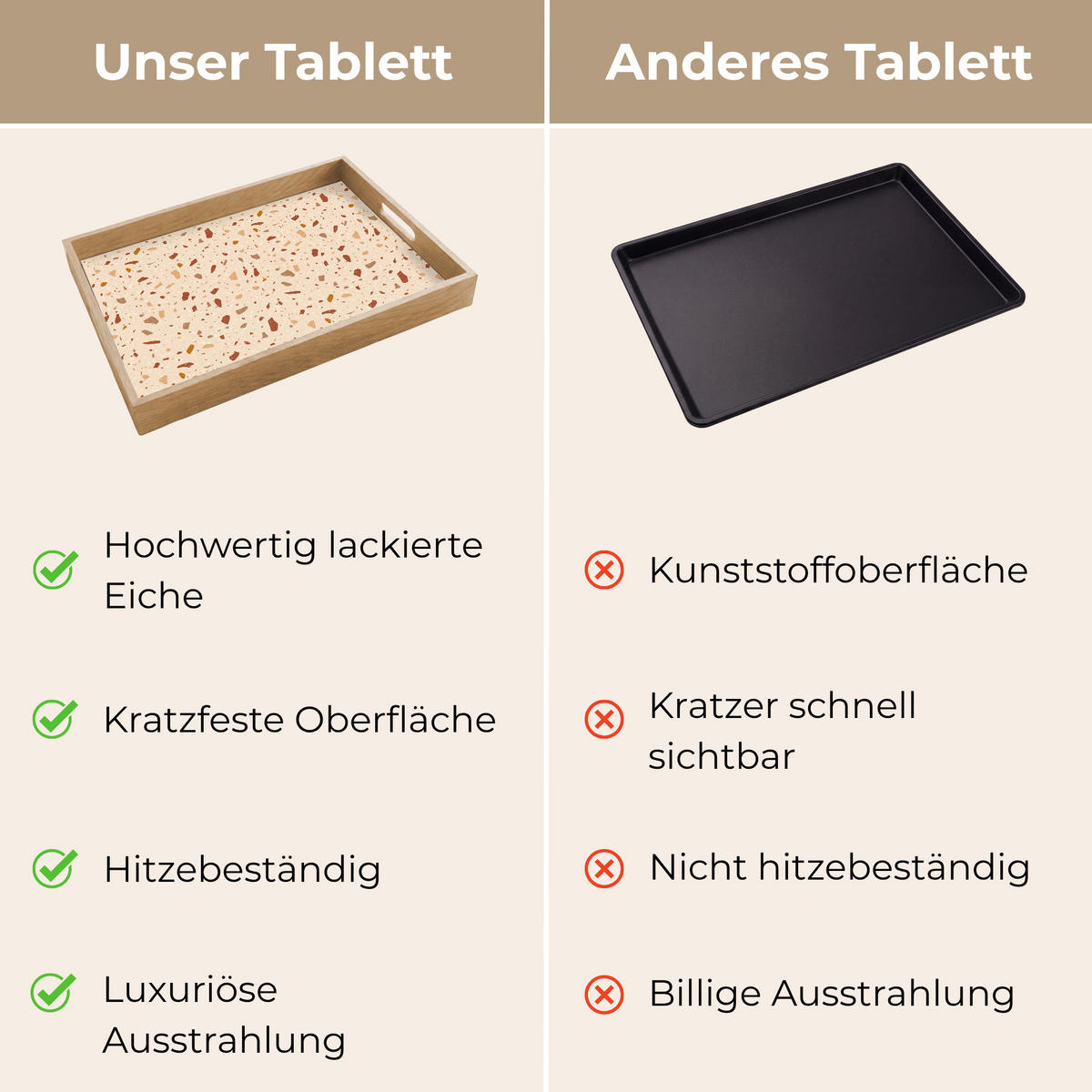 TABLETT - Terrazzo - Muster - Bunt - Stein - 50x35 cm - Beige, Holz (50/5/5cm) - OnlyWow