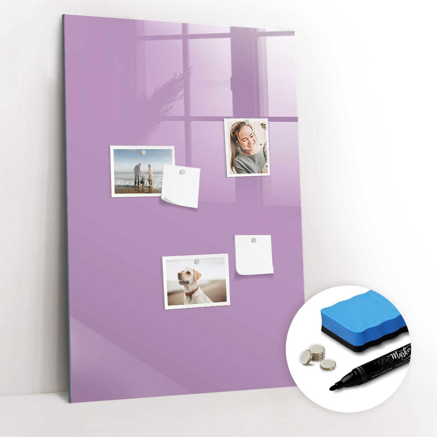MAGNETTAFEL 60x90 Flieder schwarzer Marker - Violett, Glas (60/0.4/90cm) - TULUP