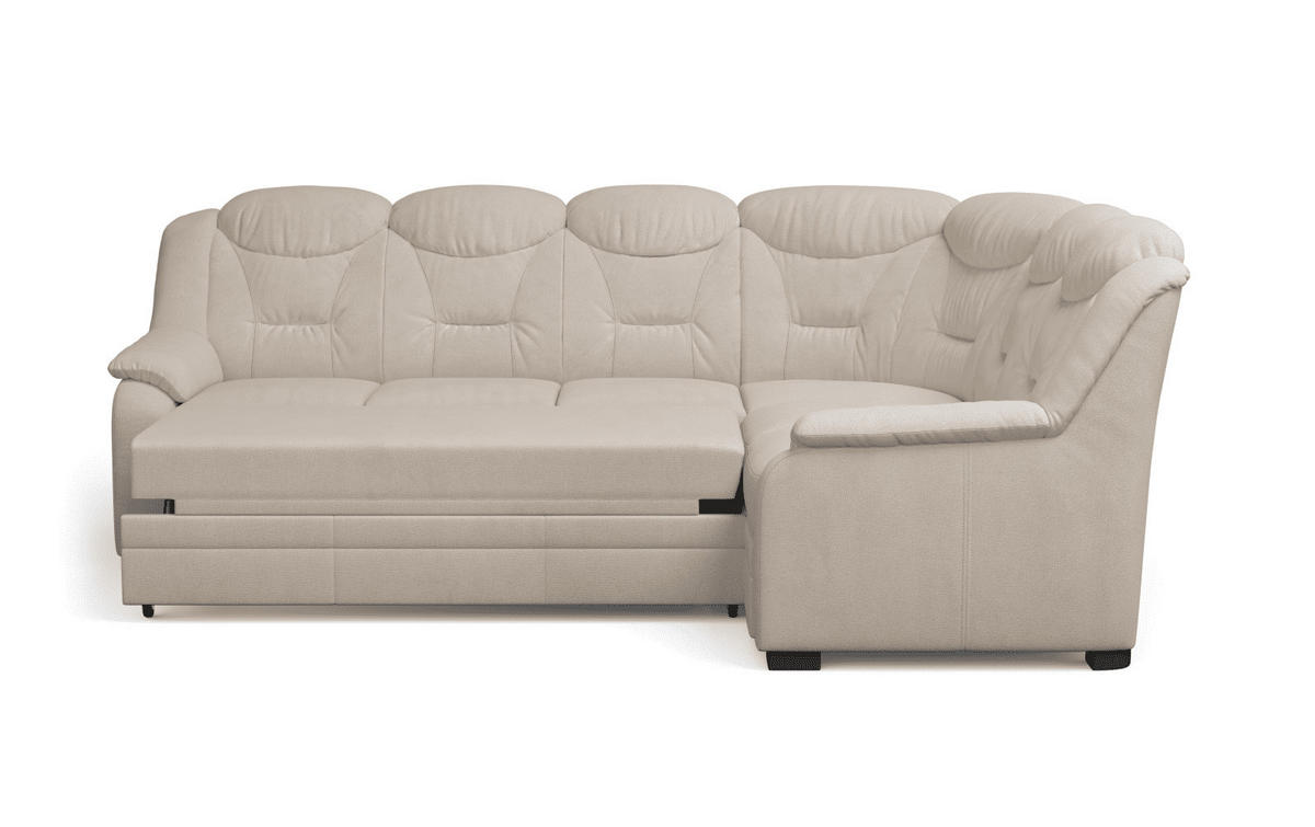 ECKSOFA mit Schlaffunktion und Bettkasten – weiches Chenille-Gewebe - Sandfarben/Beige, Holz/Kunststoff (211/263cm) - Cotta