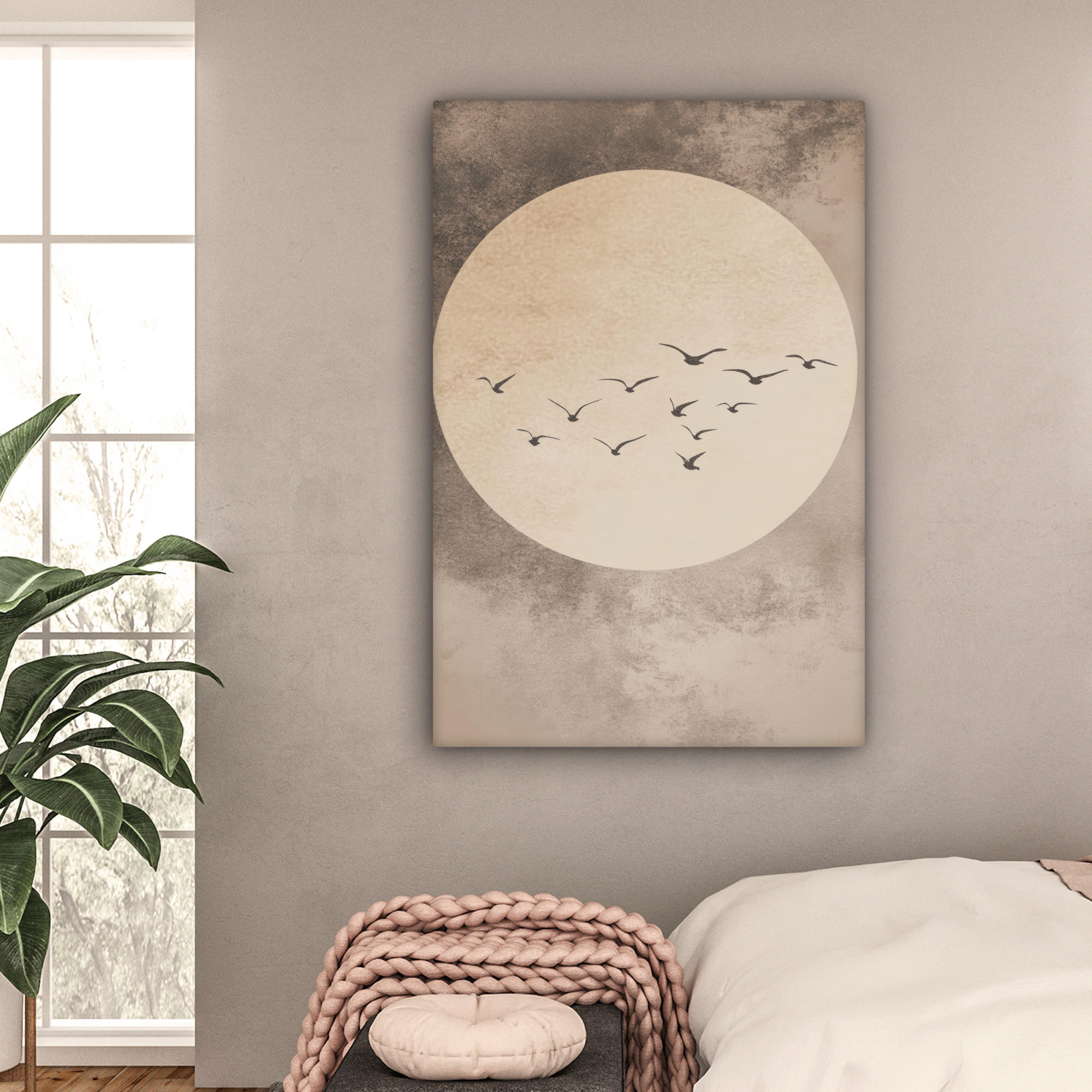 LEINWANDBILD Vogel - Beige - Japanisch 80x120 cm - Taupe, Textil (80/120cm) - MuchoWow