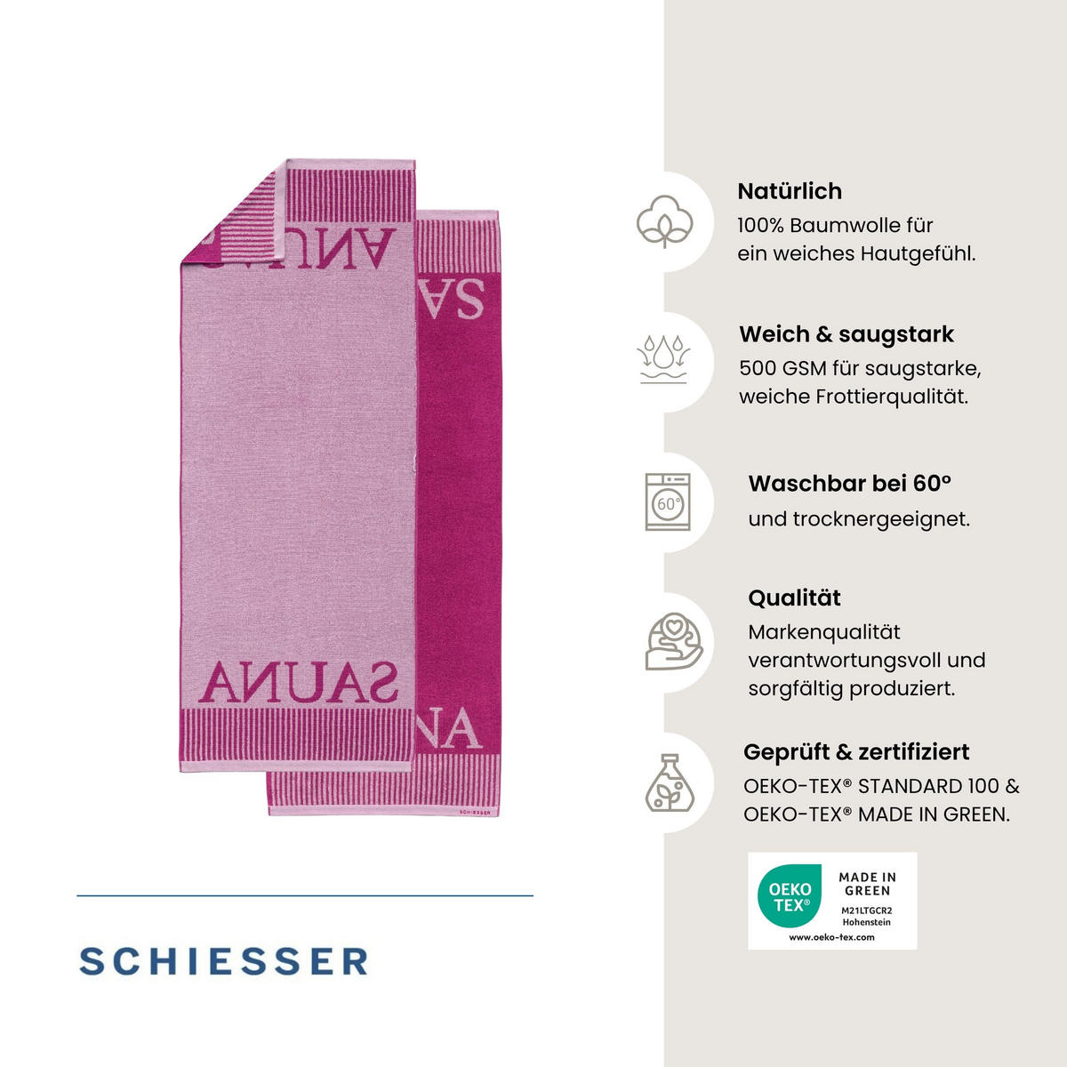 SAUNATUCH Rom - 75x200 cm - Fuchsia - Violett, Textil (75/200cm) - SCHIESSER