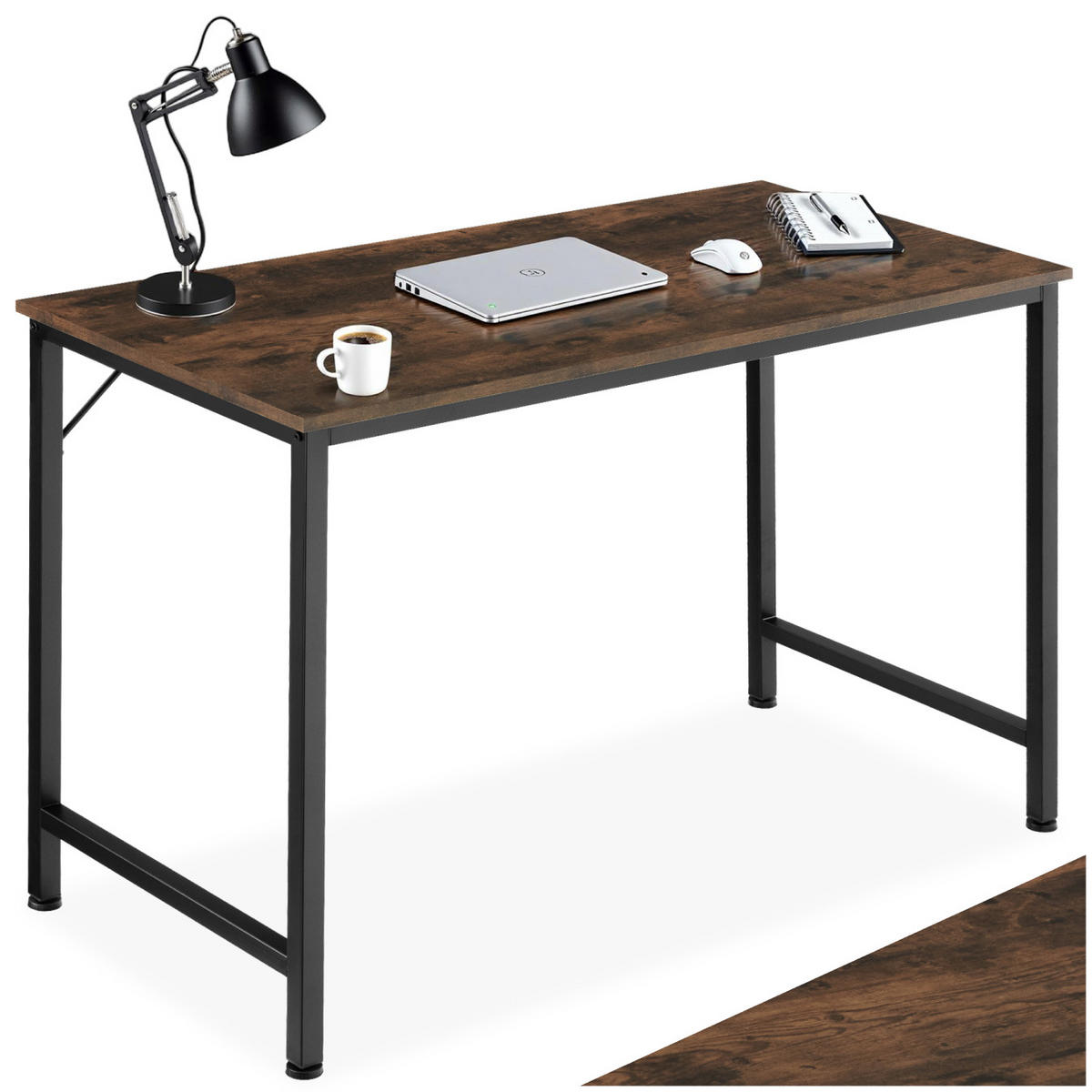 SCHREIBTISCH Jenkins, Höhe 75, 5 cm, Industrial Holz dunkel, rustikal - Rostfarben, Holzwerkstoff (60/120/75.5cm) - tectake