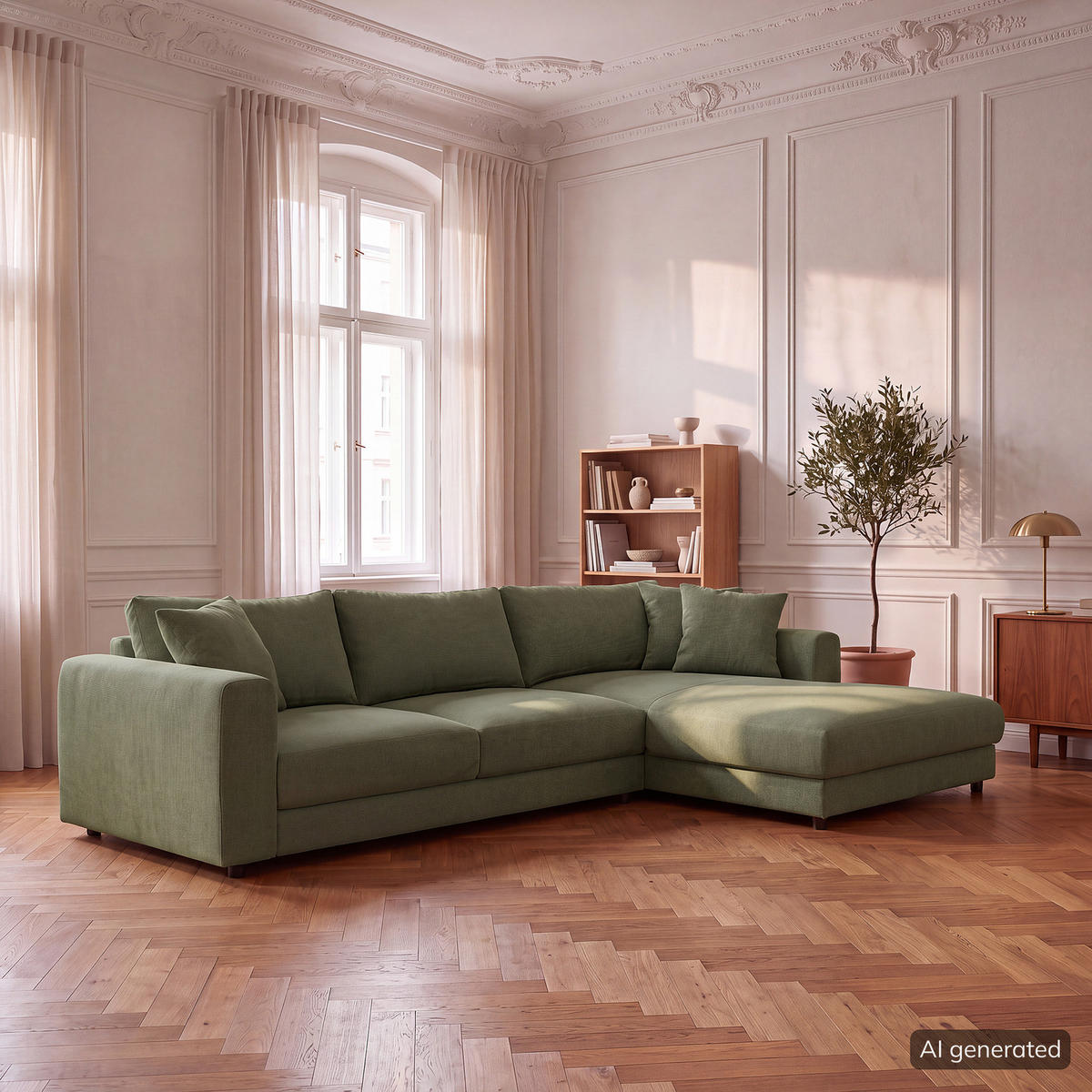ECKSOFA mit Longchair - Schwarz/Grün, Holz/Kunststoff (286/183cm) - home24