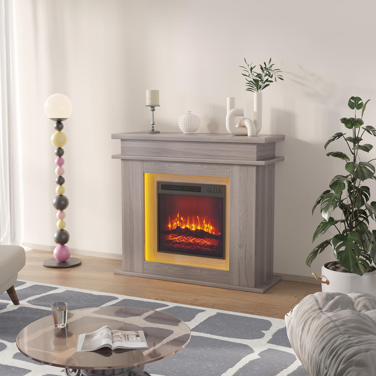 ELEKTROKAMIN freistehend 3D Flamme LED Dekokamin Eiche - Eichefarben, Holz (34.5/88.8/101cm) - LEBENLANG