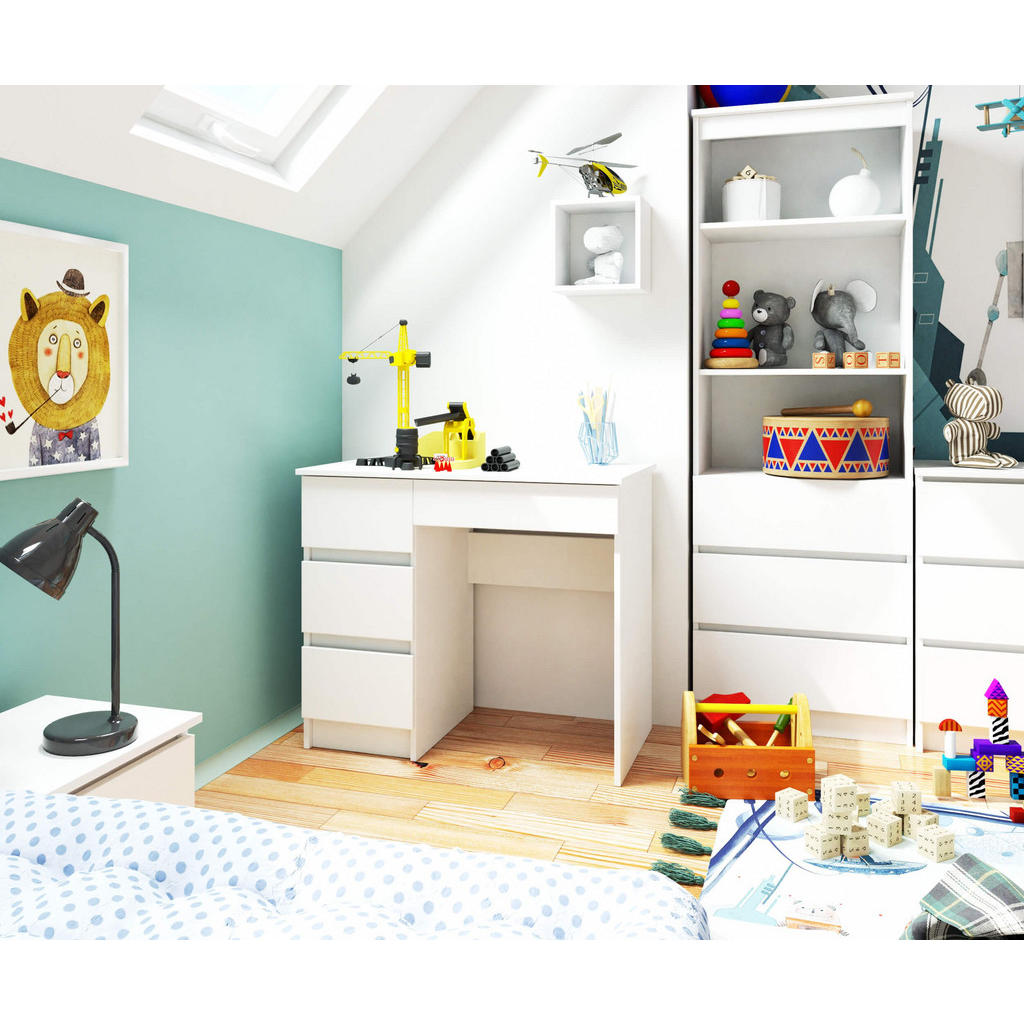 Thumbnail - Akord Schreibtisch, Weiß, Holzwerkstoff, 4 Schubladen, Rechteckig,Rechteckig, 90x77x50 cm, Arbeitszimmer, Schreibtische,...
