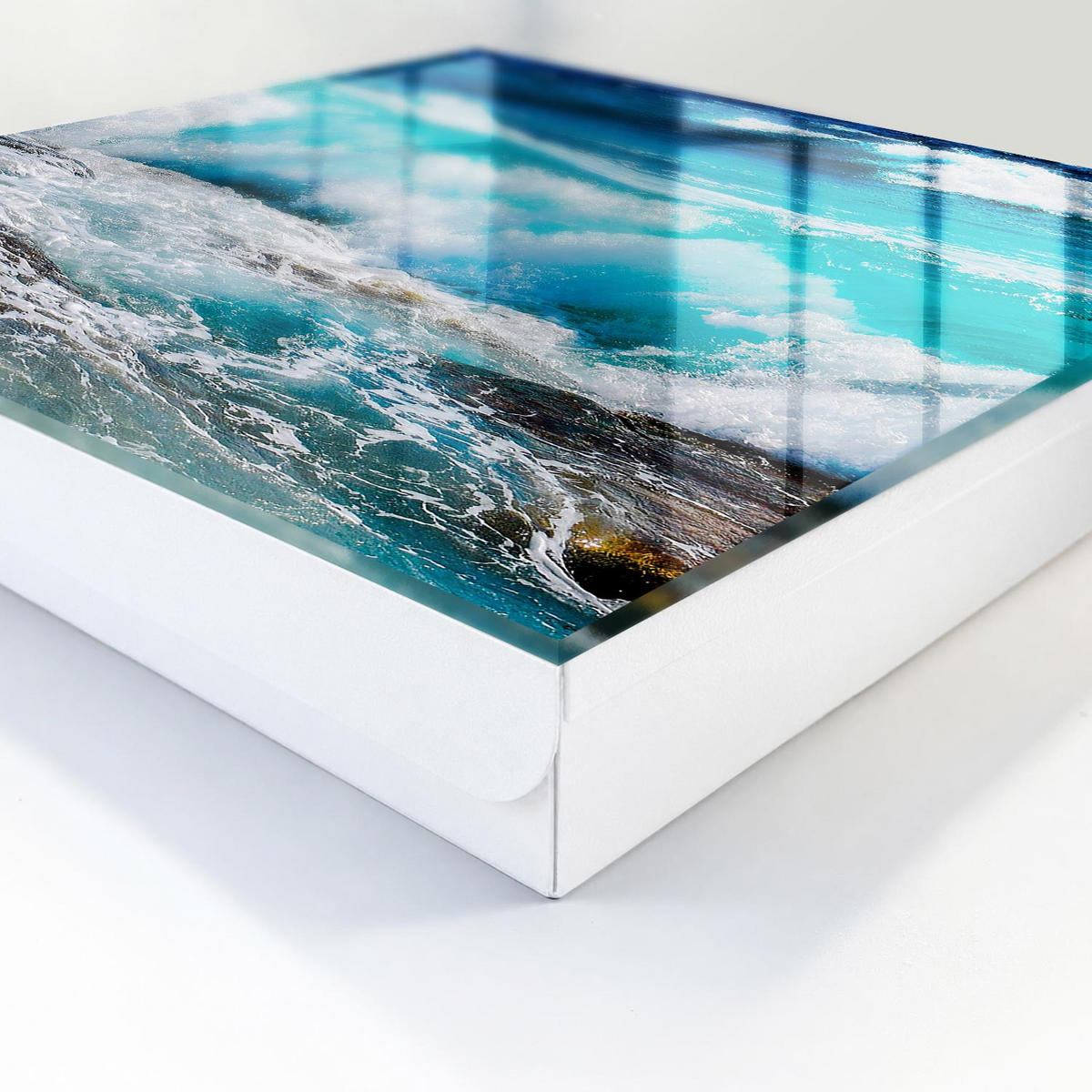 SCHLÜSSELBOX Weiß 30x30 cm – Türöffnung nach rechts - Die Kraft der Wellen - Türkis, Metall (30/30/5cm) - TULUP