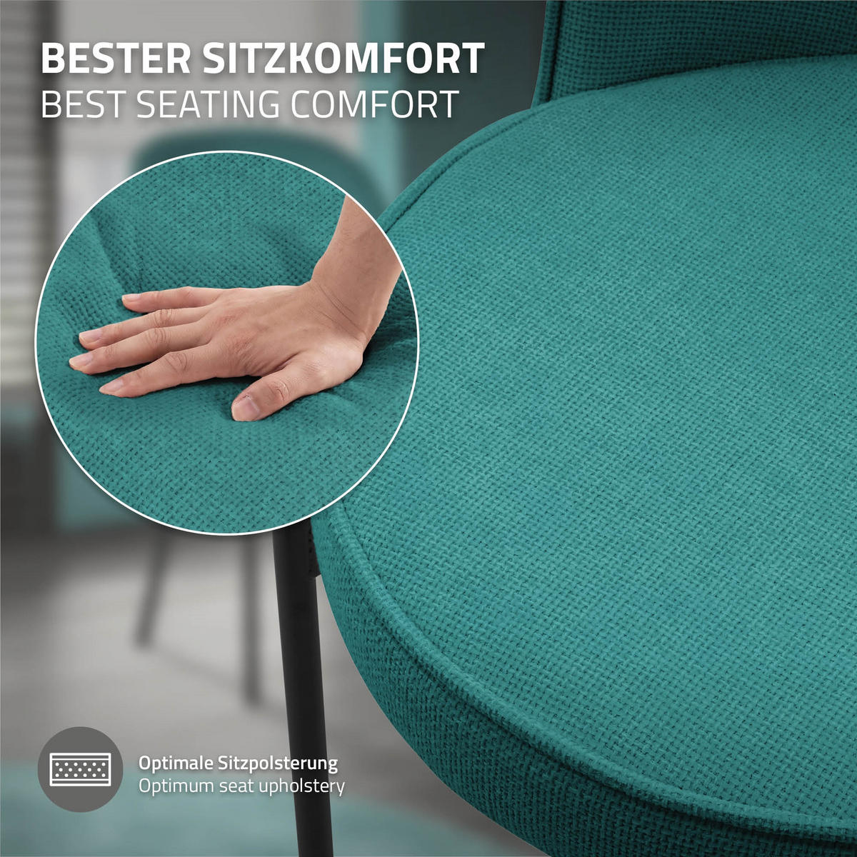 ESSZIMMERSTUHL 2er Set Petrol mit Stoffbezug - Petrol/Schwarz, Textil/Metall (50/83/63cm) - ML-DESIGN