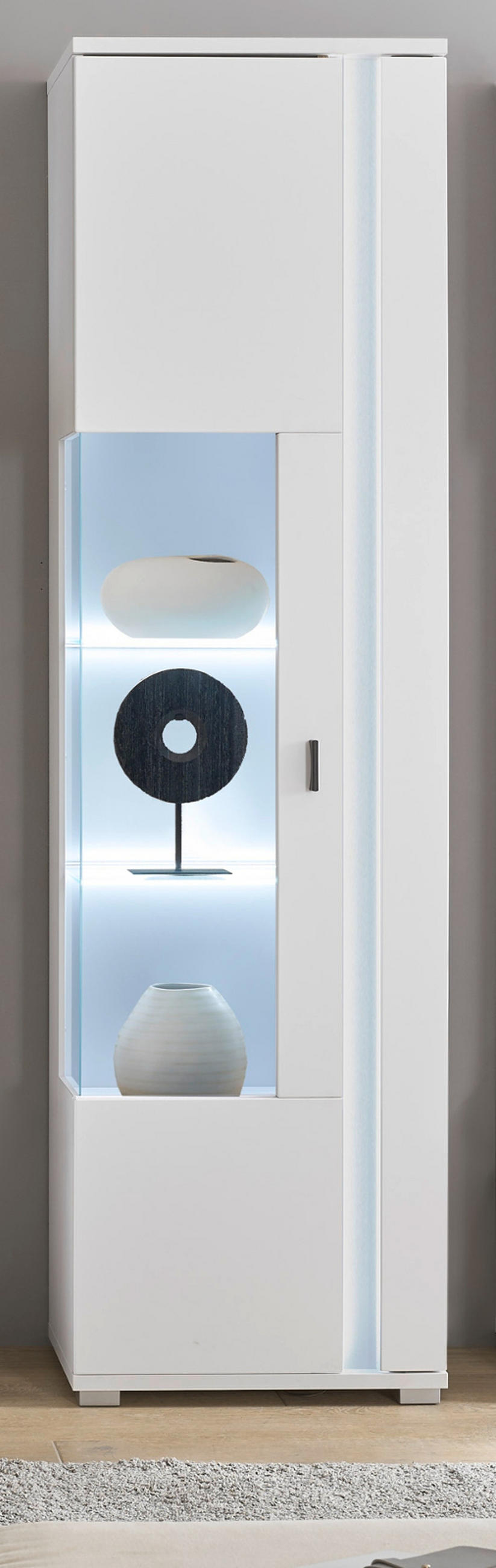 VITRINE weiß matt, Vitrinenschrank inklusive Frontbeleuchtung 55 x 200 cm - Weiß, Holzwerkstoff (55/200/35cm) - Furn.Design
