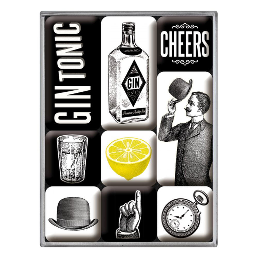 MAGNETSET 9-teilig Open Bar Gin Tonic - Multicolor, Metall (7/9/2cm) - Nostalgic-Art