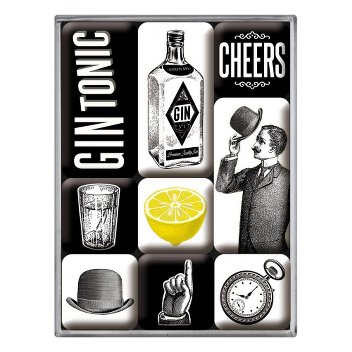 MAGNETSET 9-teilig Open Bar Gin Tonic - Multicolor, Metall (7/9/2cm) - Nostalgic-Art