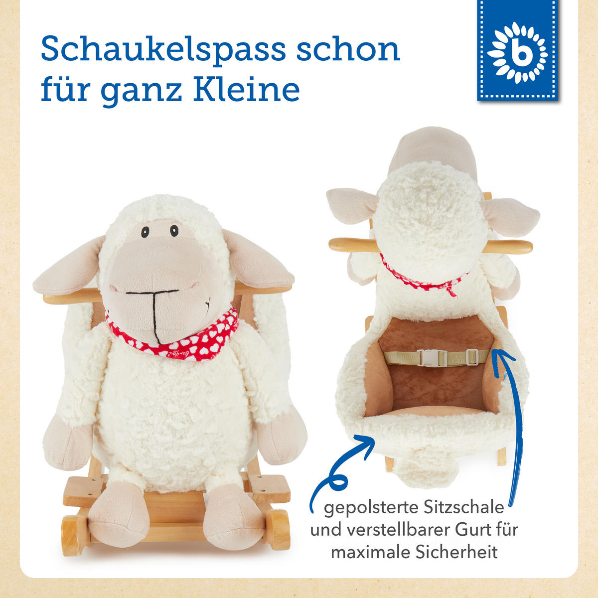 SCHAUKELTIER Plüsch Schaf Schaukelpferd - Weiß, Textil (61/48/33cm) - Bieco Spielwaren