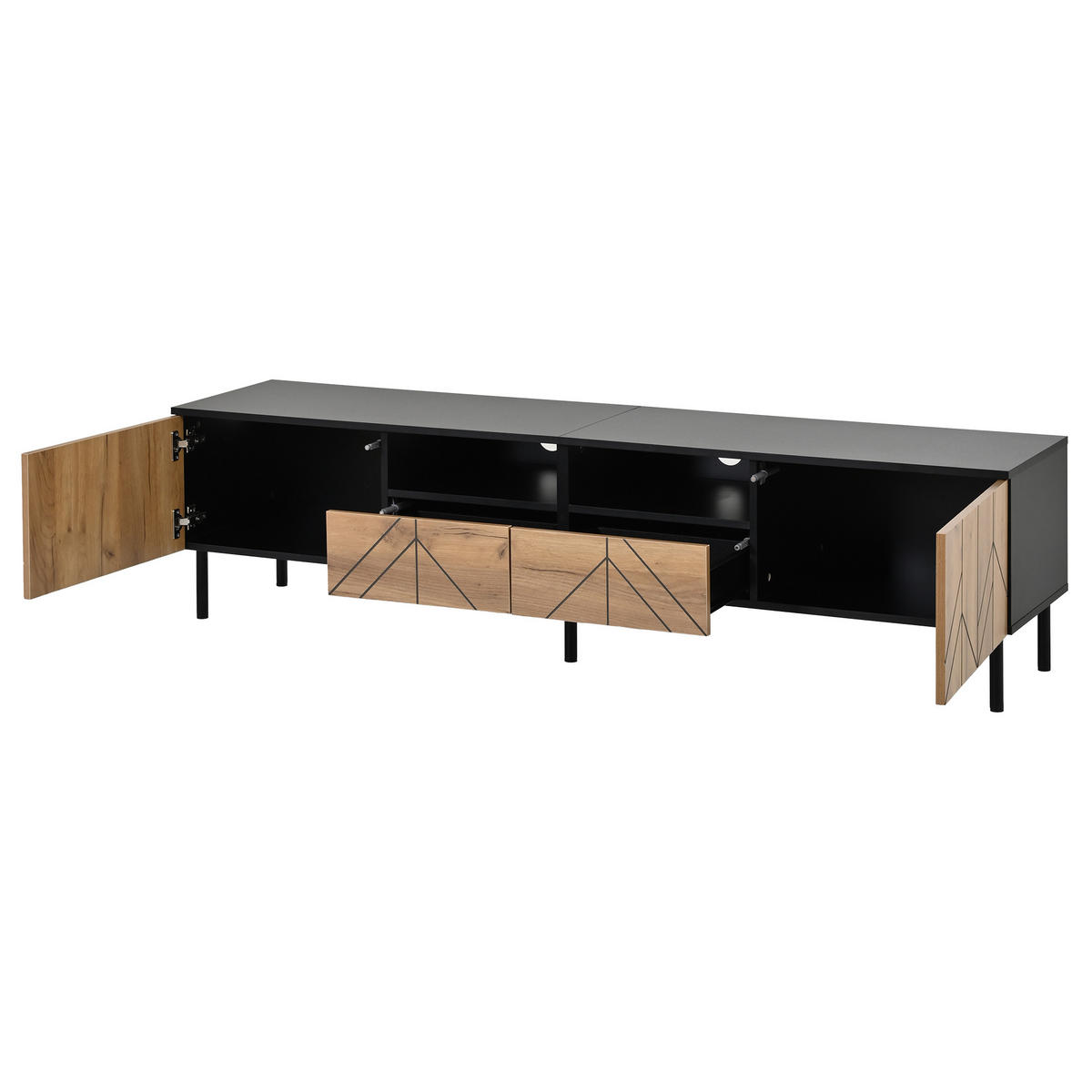 TV-SCHRANK 180cm Schubladen Türen Schwarz Holzoptik Lowboard - Multicolor, Holzwerkstoff (180/45/40cm) - FLIEKS