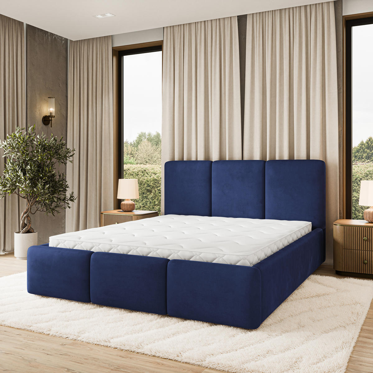 POLSTERBETT MORENA MGV 160x200 cm mit Bettkästen - Blau - Blau, Holz (160/200cm) - MASSENO