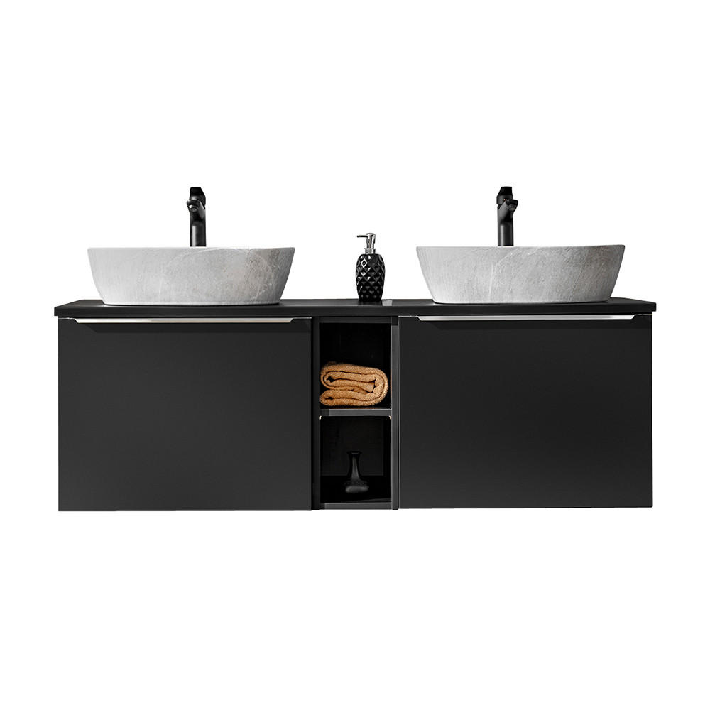 DOPPELWASCHTISCH Puebla-56 - Schwarz, Holzwerkstoff (140/62/46cm) - Lomado