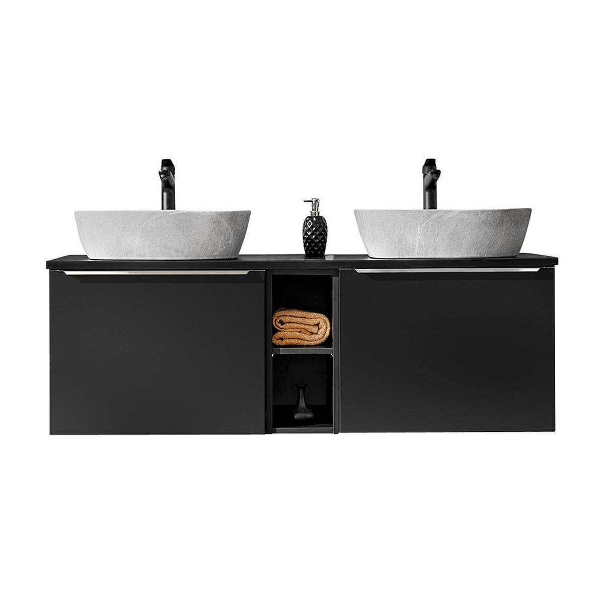 DOPPELWASCHTISCH Puebla-56 - Schwarz, Holzwerkstoff (140/62/46cm) - Lomado