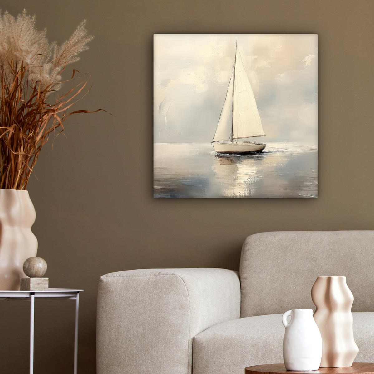 LEINWANDBILD Segelschiff - Meer - Bewölkt 50x50 cm - Creme, Textil (50/50cm) - MuchoWow