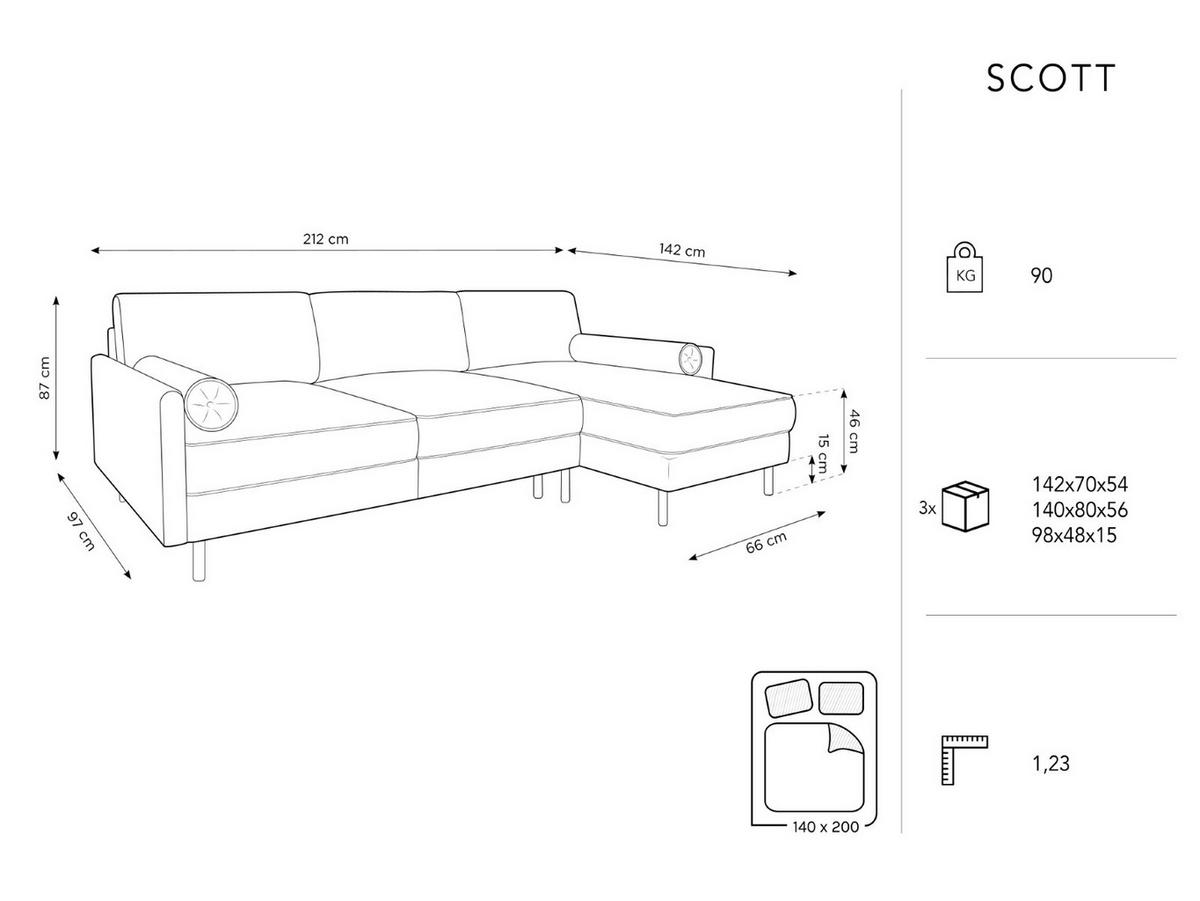 AUSKLAPPBARES-ECKSOFA rechts mit Container Scott aus strukturiertem Stoff hellgrau 5 Sitzplätze - Hellgrau, Textil (142/212cm) - Micadoni