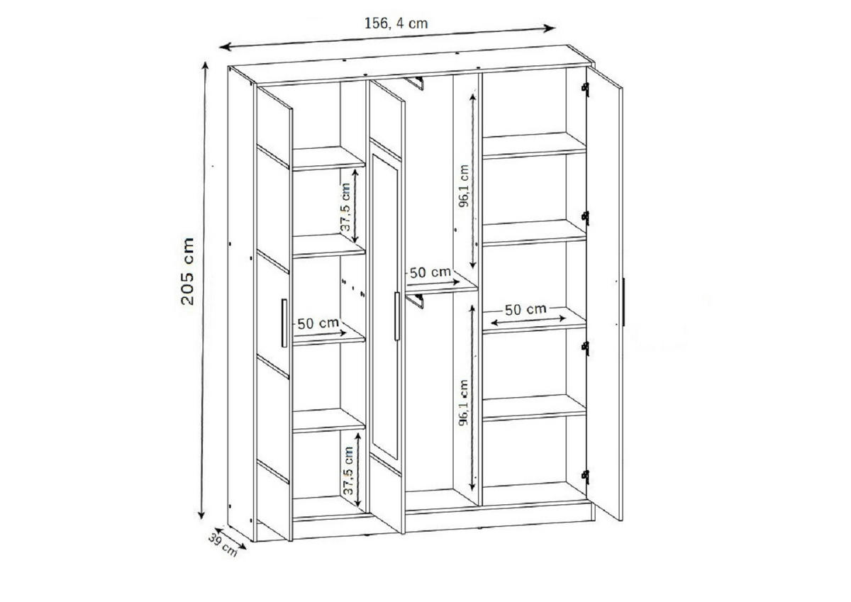 DREHTÜRENSCHRANK EDEN MIT AUFSATZ 3D weiß - Weiß, Holzwerkstoff (157/247/39cm) - Kier Furniture
