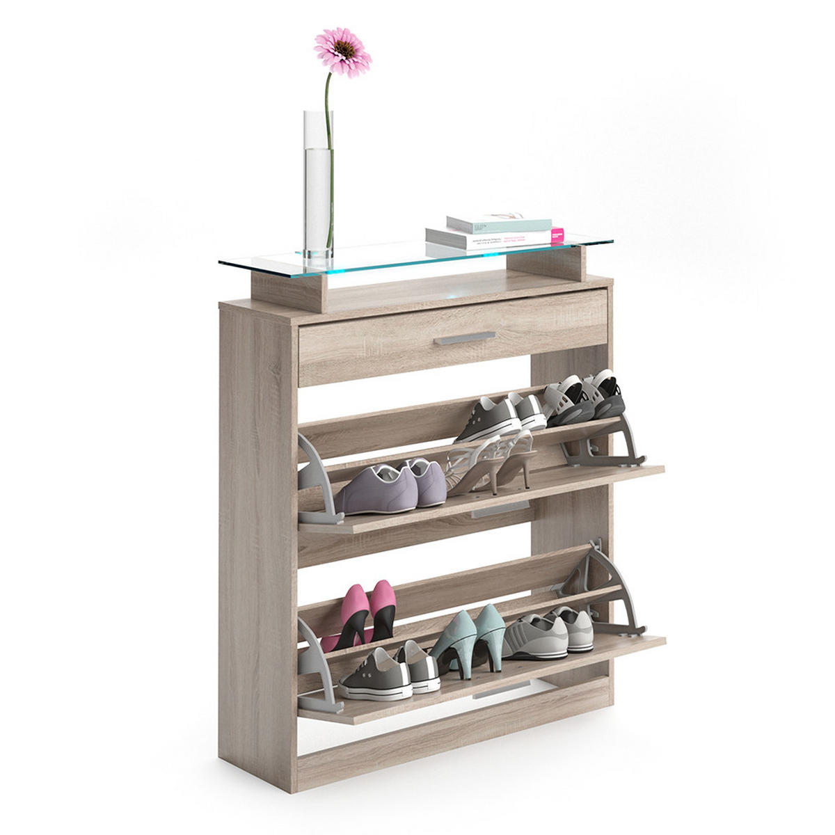 SCHUHKIPPER Alex Sonoma 89 x 104 cm - Braun/Sonoma Eiche, Holzwerkstoff (89/104/27cm) - Vicco