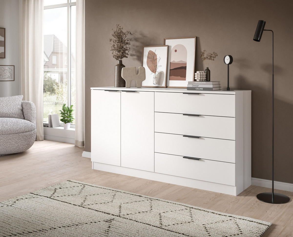 KOMMODE KOPENHAGEN (B/H/T: ca. 148/80/35 cm) in weiß/weiß - Weiß, Holzwerkstoff (148/80/35cm)