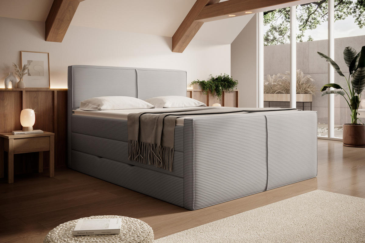BOXSPRINGBETT Buffalo Grau 160/200 cm H3/H4 Cord - Grau, Textil (160/200cm) - wonello