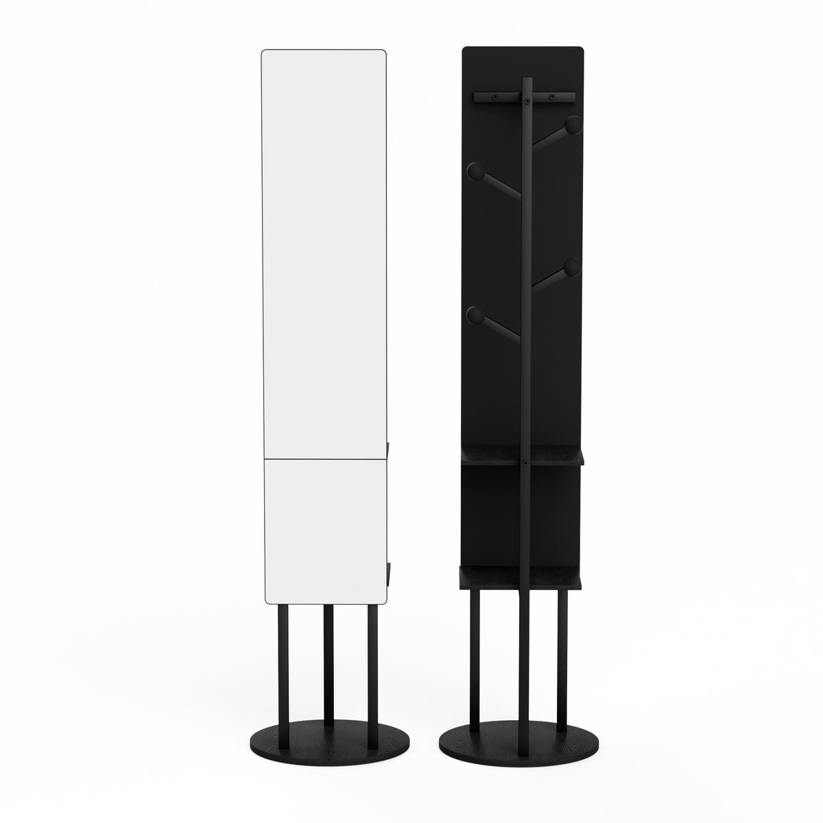 STANDGARDEROBE mit Spiegel in Schwarz 40/40/174 cm drehbar - Schwarz, Holzwerkstoff (40/174/40cm) - BEAOK