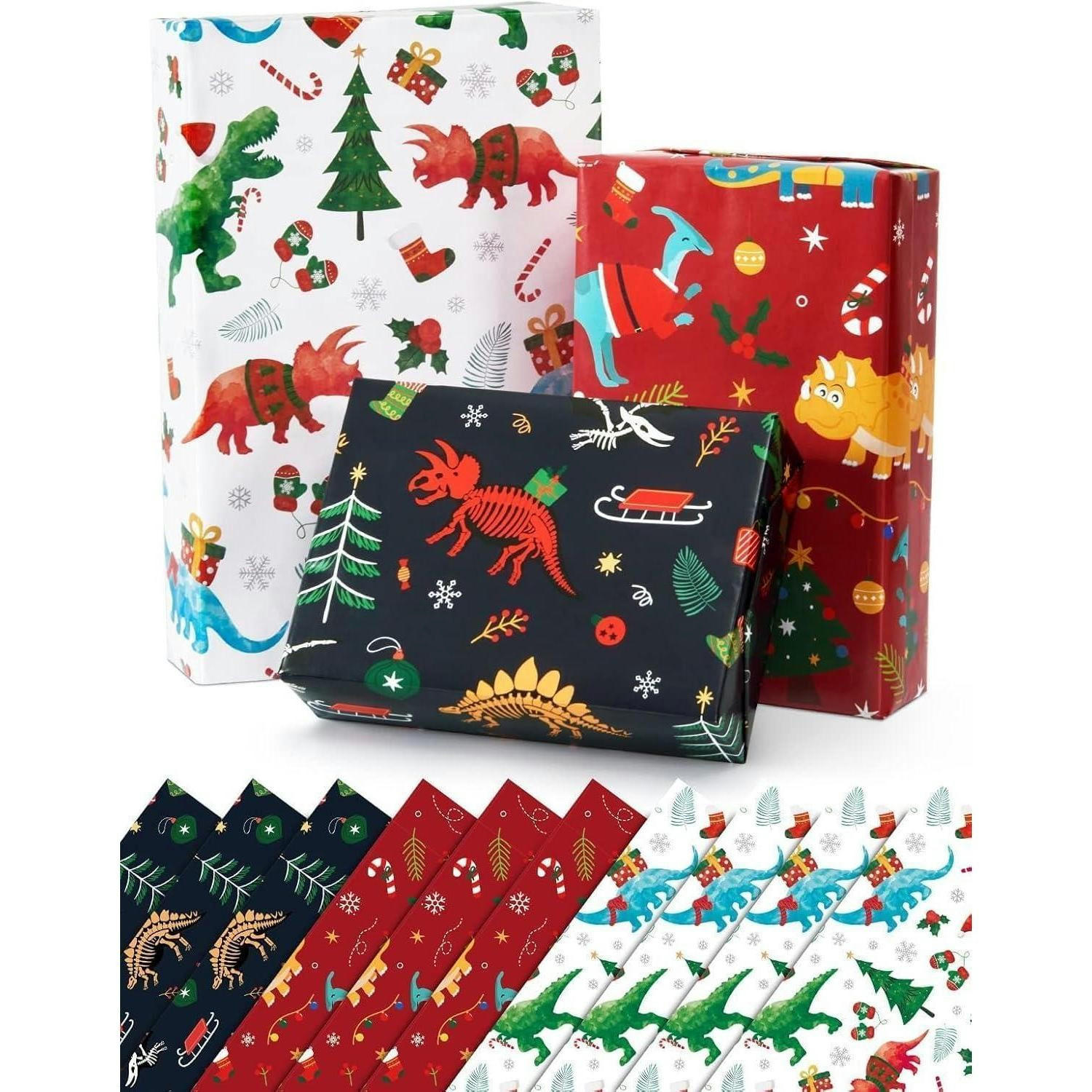 GESCHENKPAPIER 10 Blatt Set Dino Weihnachten 51 x 70 cm - Multicolor, Papier (69/69/51cm)