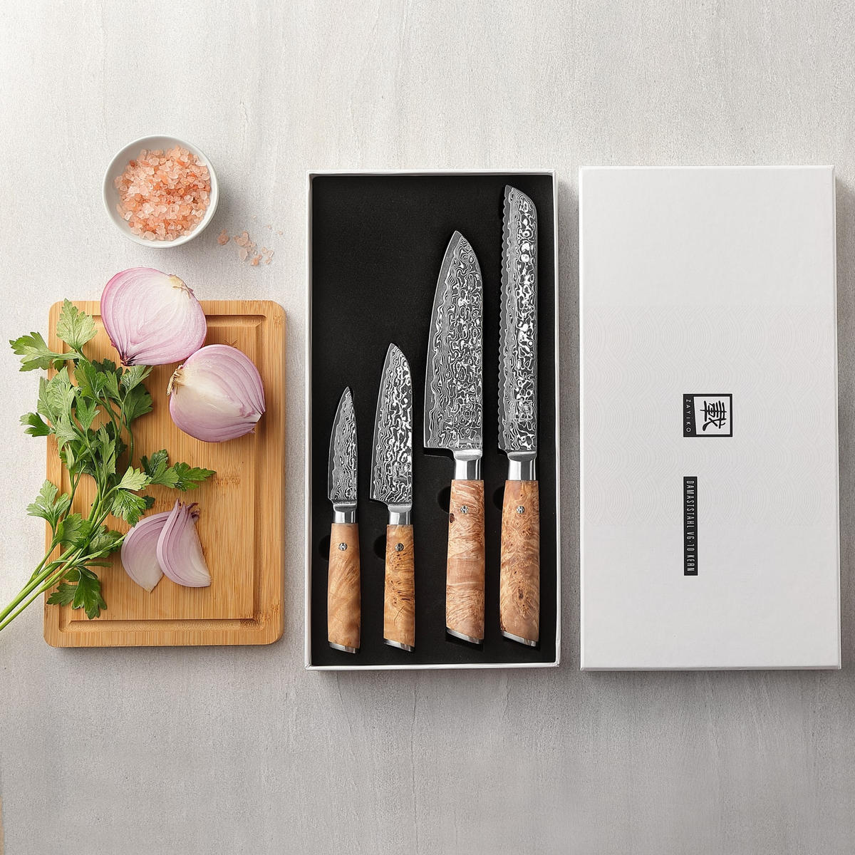 MESSER-SET 4-TEILIG 8–20 cm - Birkefarben, Holz/Metall - Zayiko