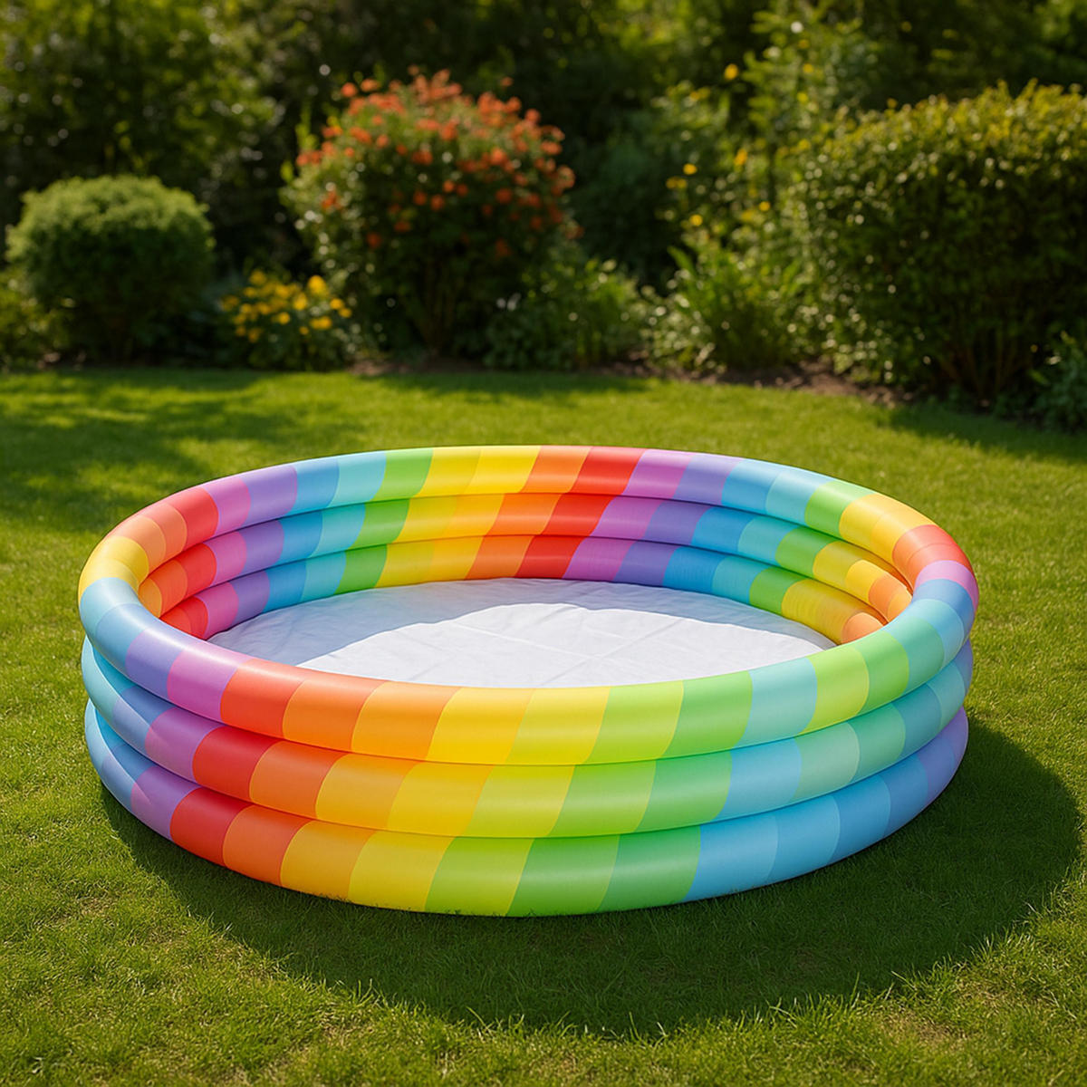 PLANSCHBECKEN Regenbogen rund Ø 168 x 38 cm mit Glitzerdesign und 3 Luftringen - Multicolor, Kunststoff (168/168/38cm) - Avenli