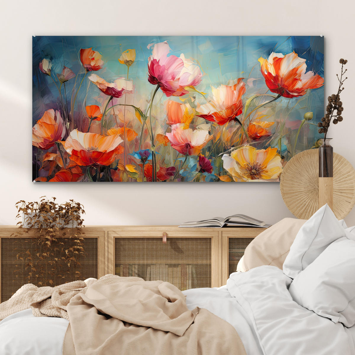 OBRAZ NA AKRYLOVOM SKLE Kvety - Akvarel - Umenie - Botanické - Príroda 120x60 cm - oranžová, sklo (120/60cm) - MuchoWow
