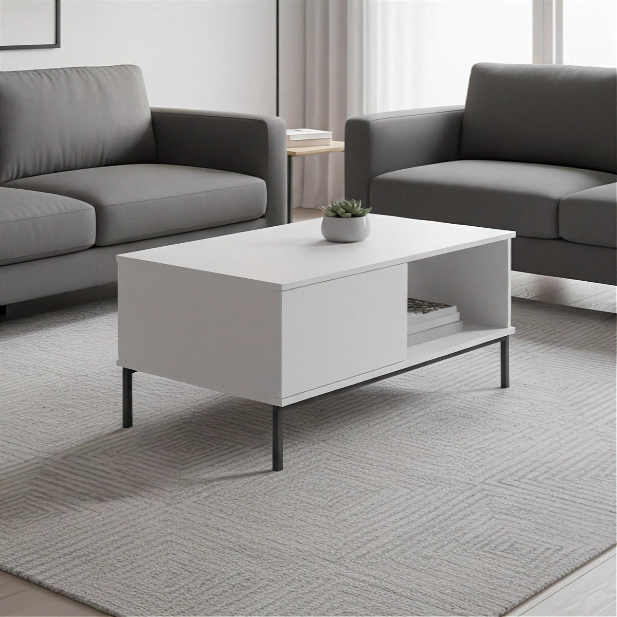 COUCHTISCH Dallas 100x60 cm Weiß - Schwarz/Weiß, Holzwerkstoff/Metall (60/100/47cm) - Ravio